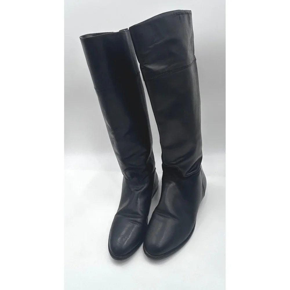 Vintage Black Leather Tall Riding Boots Women's Size 9N Knee High Equestrian